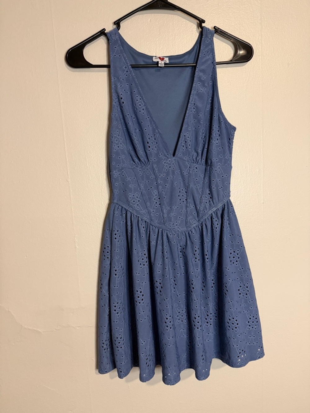 Blue Eyelet V-Neck Mini Dress